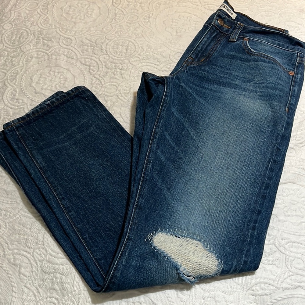 Madewell Rivet & Thread Jeans Women Size 27 Blue Distressed